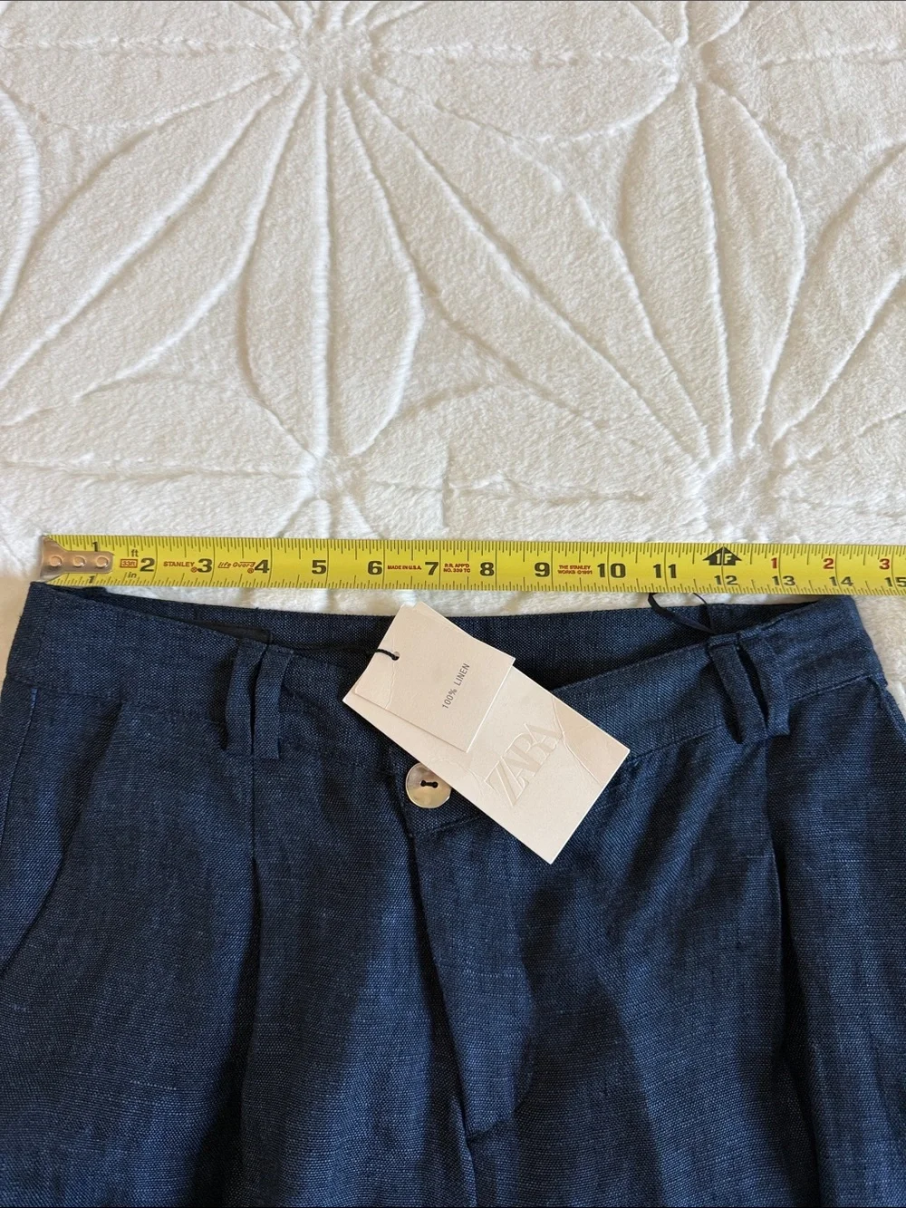 ZARA Sleeveless Navy Double- Breasted 100% linen Vest and Pants Set